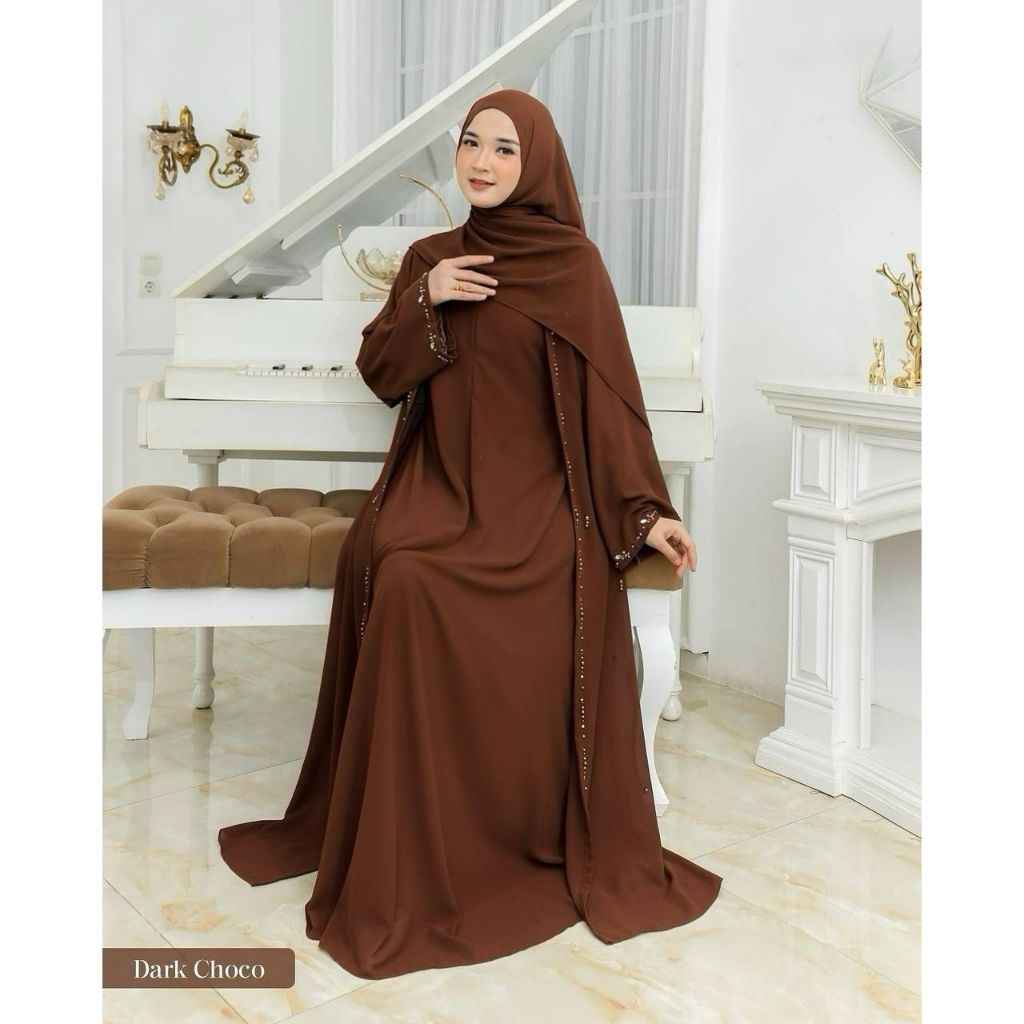 Mahreen Abaya Dress Gamis Polos Bahan Ceruti Babydoll Mix Payet Mutiara Mewah Gamis Pesta Mewah