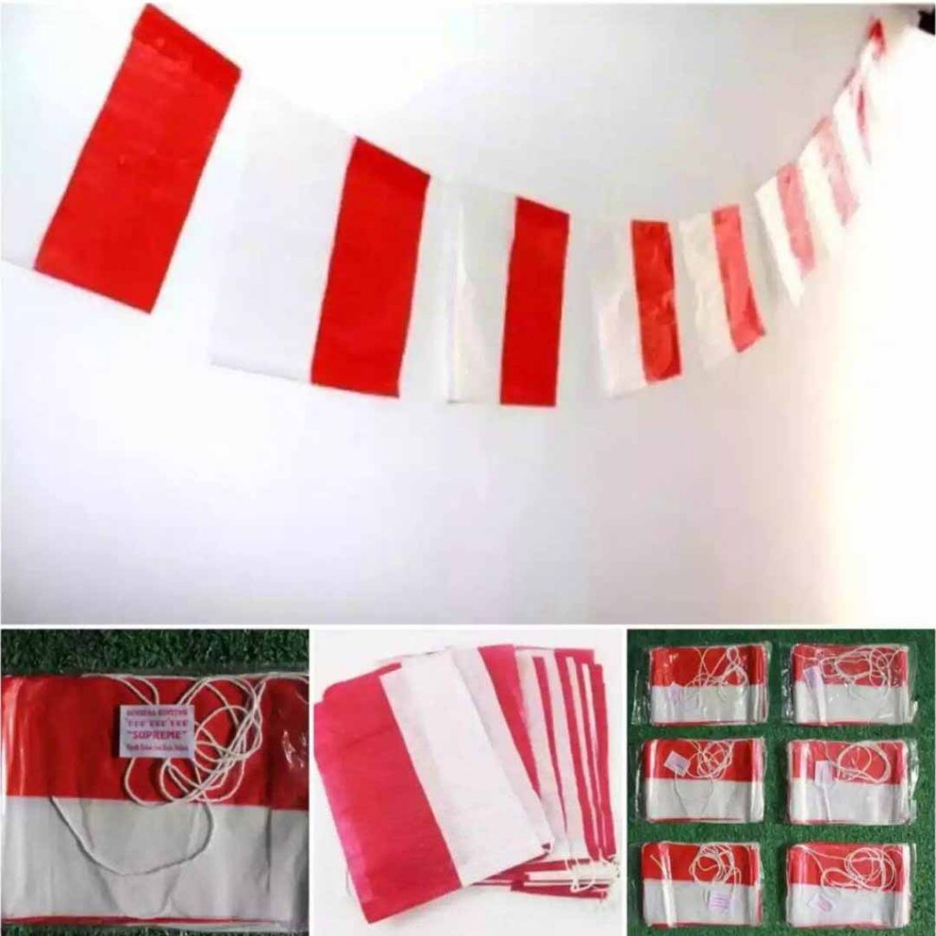 Bendera Merah Putih Plastik Plus Tali (1bgks isi +-40 lbr)/Bendera Segitiga Merah Putih/Bendera Segi