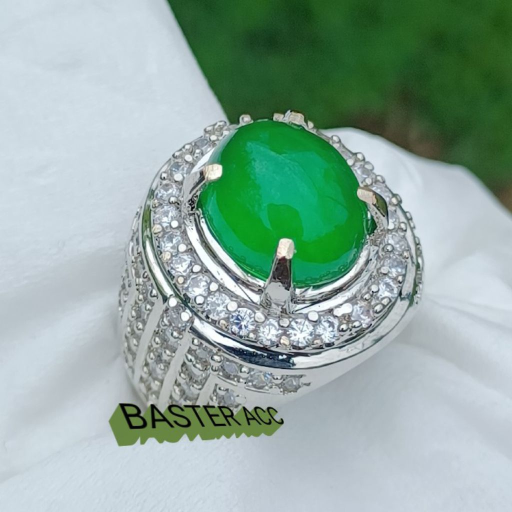 CINCIN BATU NATURAL JADEITE JADE/ GIOK BURMA RING MICROSETTING