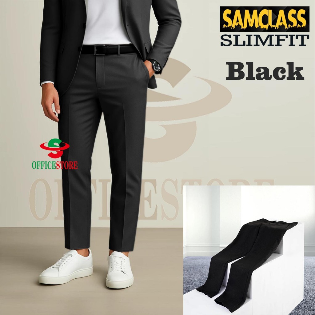 CELANA KANTOR FORMAL SLIMFIT CELANA BAHAN WOOL (Ori) WARNA HITAM