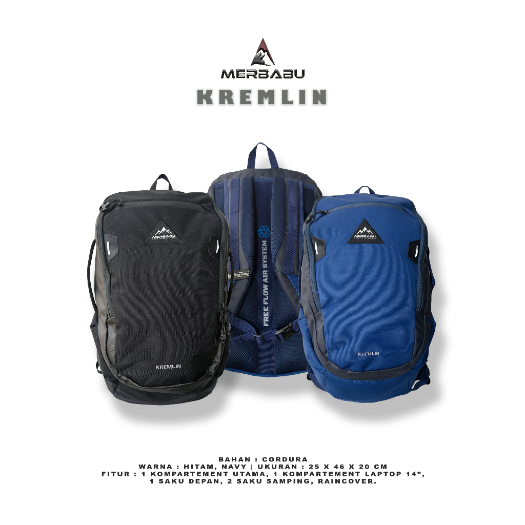 Merbabu Tas Ransel Pria Wanita Tas Sekolah Cowok Backpack Outdoor Kremlin Tas Kuliah Kerja Pria