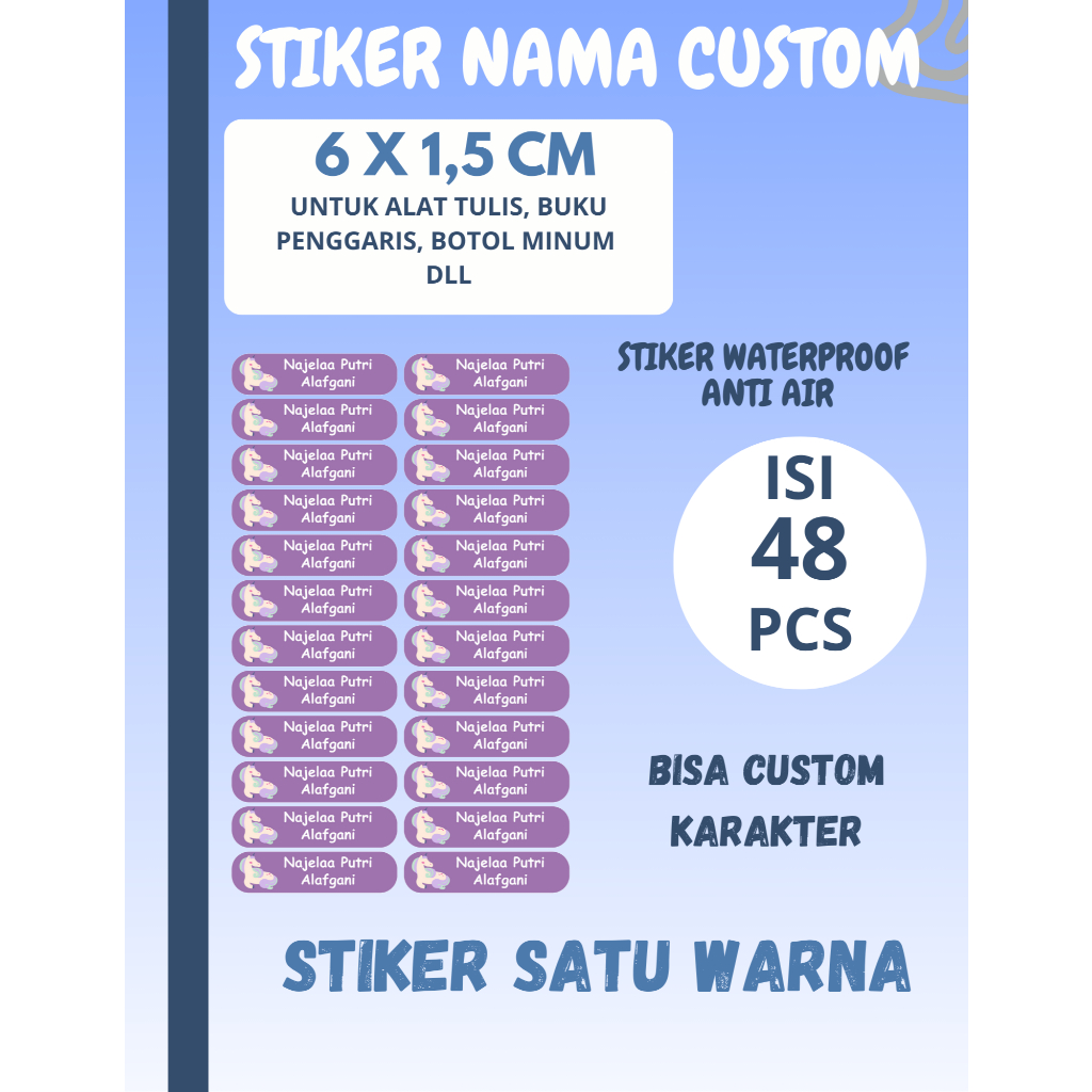

48 pcs Stiker pensil stiker nama custom stiker nama karakter stiker waterpoof
