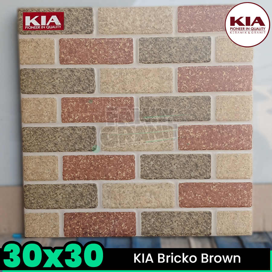 Keramik Kasar 30x30 KIA Bricko Brown Lantai Dinding Motif Batu Bata Matte