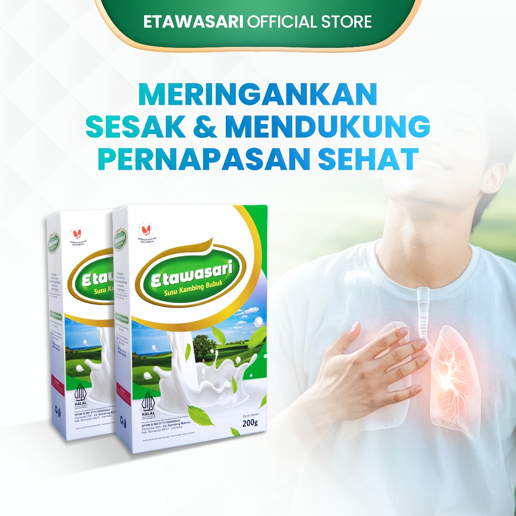 

Susu Etawasari Membantu Gejala Sesak Nafas Asma Mendukung Pernapasan Sehat - 200 Gram (2 box)