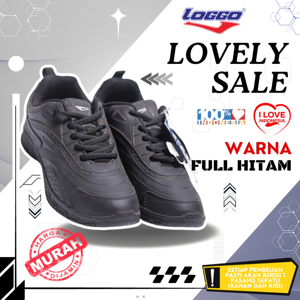 Loggo Lovely Sale Sepatu Sekolah Pria/Anak Laki - Laki & Perempuan Original Sneakers Full Hitam