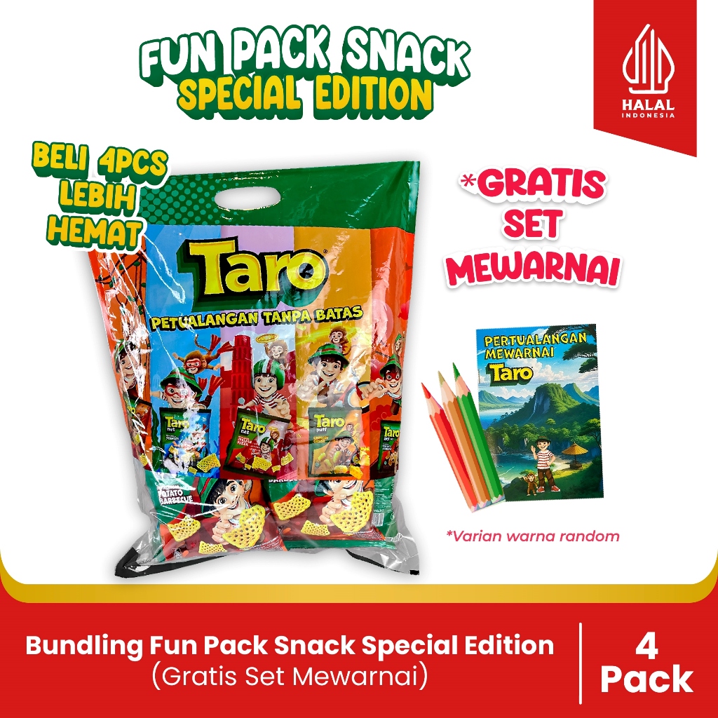 

BUNDLING- 4 Fun Pack Snack Spesial Edition-Paket Hampers Anak-(Gratis Set Mewarnai 3 pensil warna)