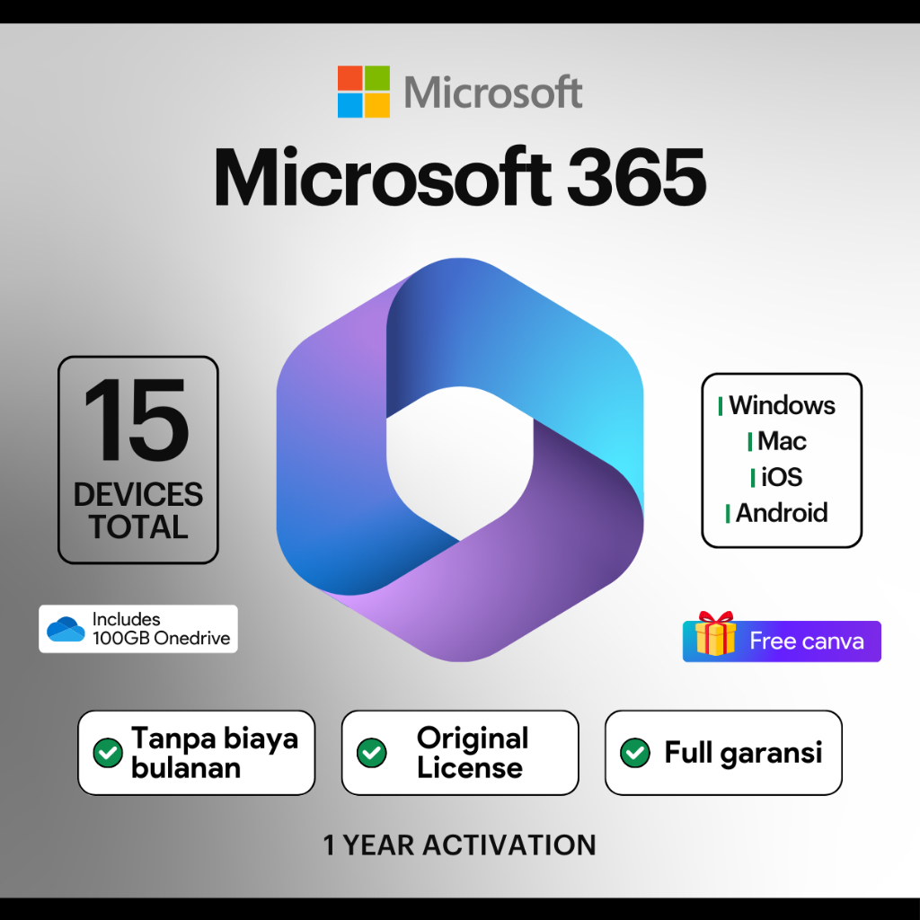 Microsoft Office 365 Original Word / Excel / Powerpoint / Onedrive Bergaransi - Support 5 Device Win