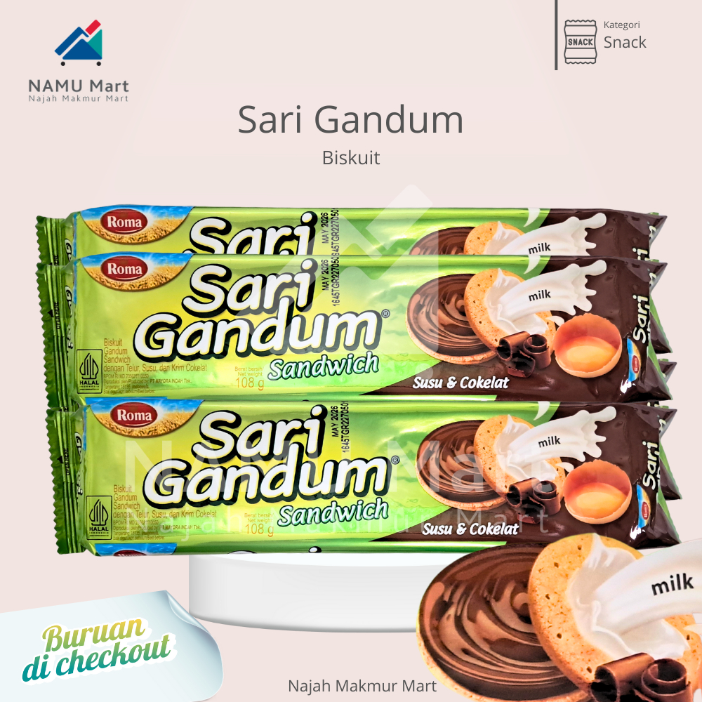 

Biskuit Roma Sari Gandum Sandwich Susu Rasa Cokelat