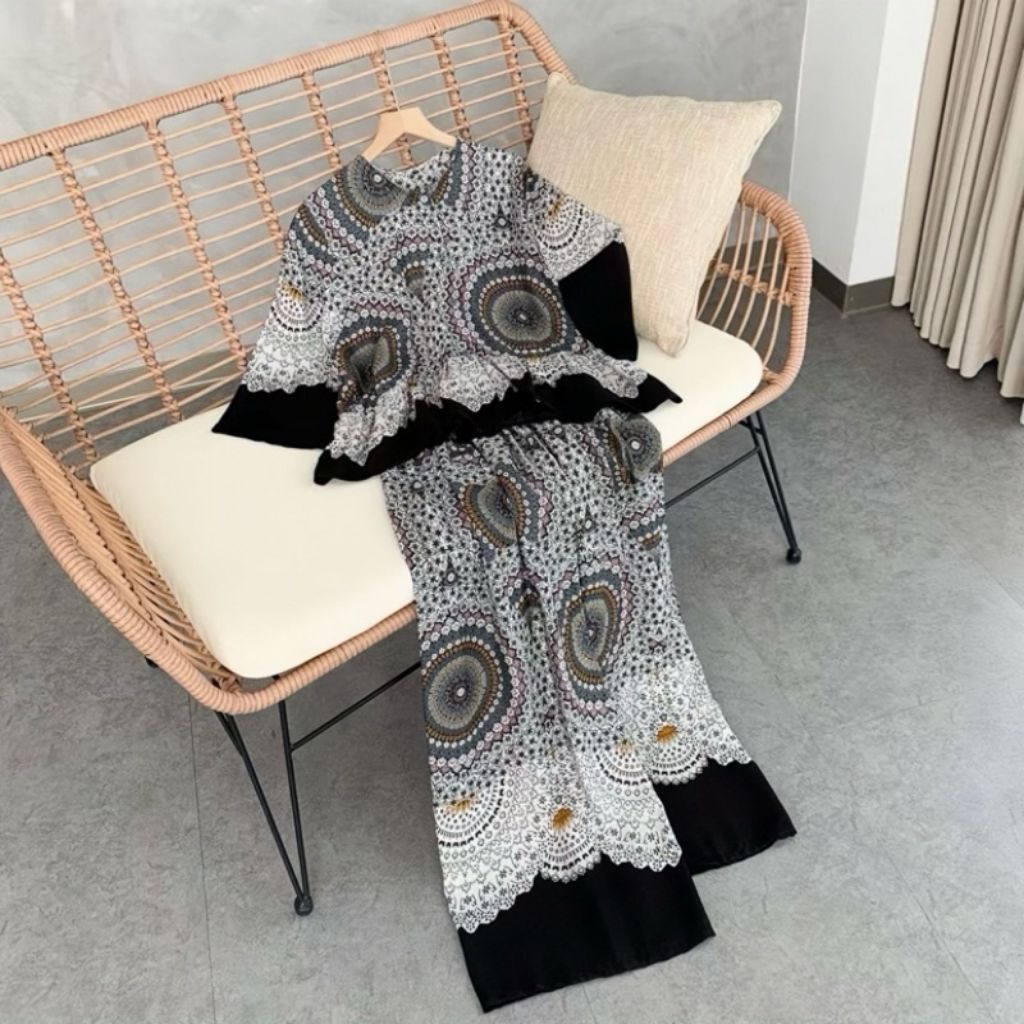 setelan wanita terbaru rayon motif one set celana kulot Daily outfit