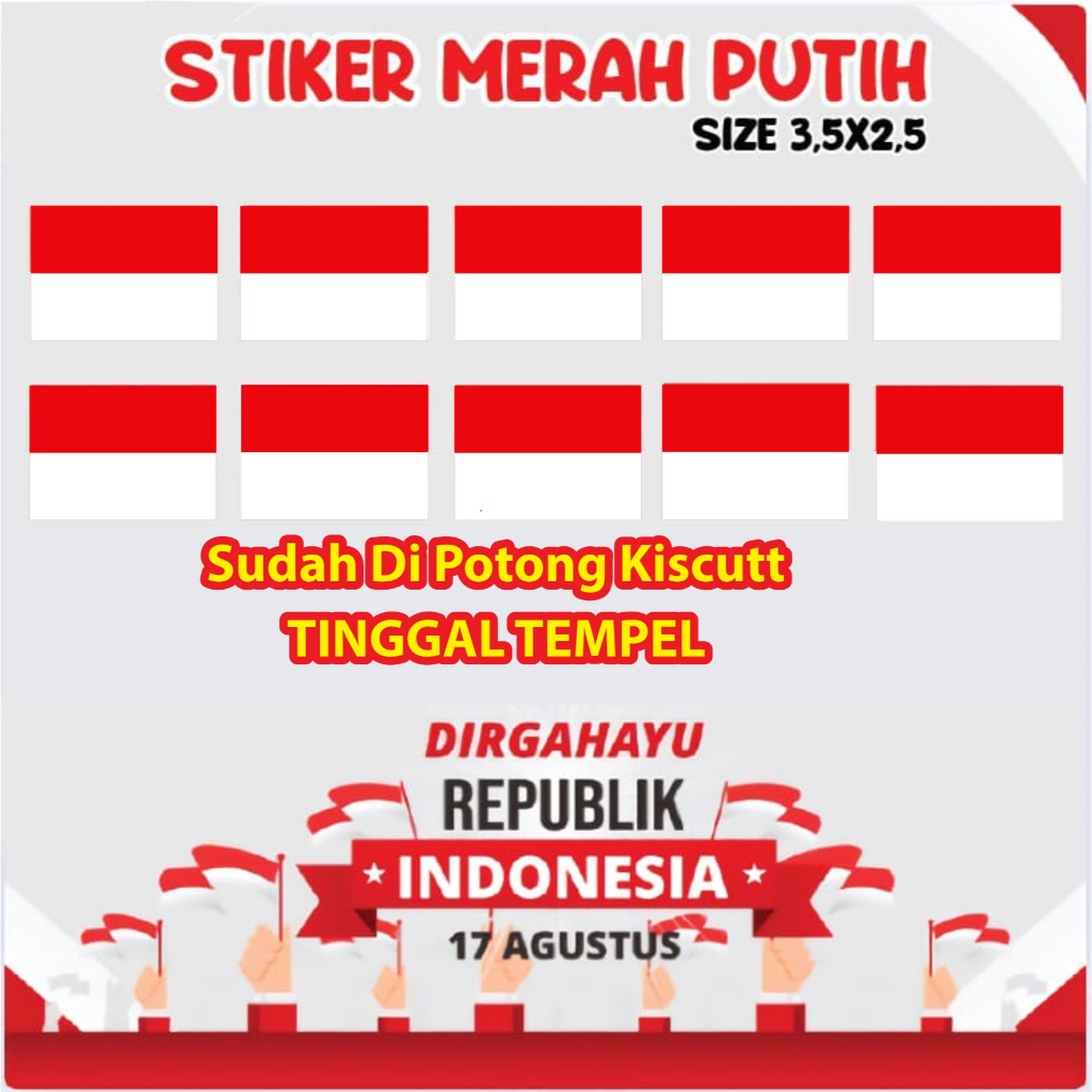 

100 pcs Stiker Pipi Bendera Merah Putih Indonesia ukuran 3.5 x 2.5 cm