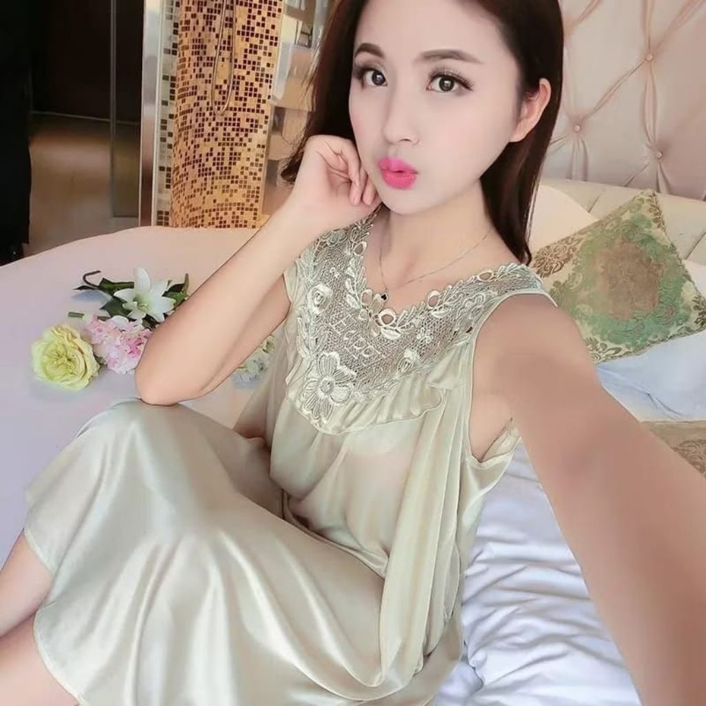 BAJU TIDUR DASTER HAPPY WANITA DEWASA LINGERIE /BAHAN SATIN IMPORT