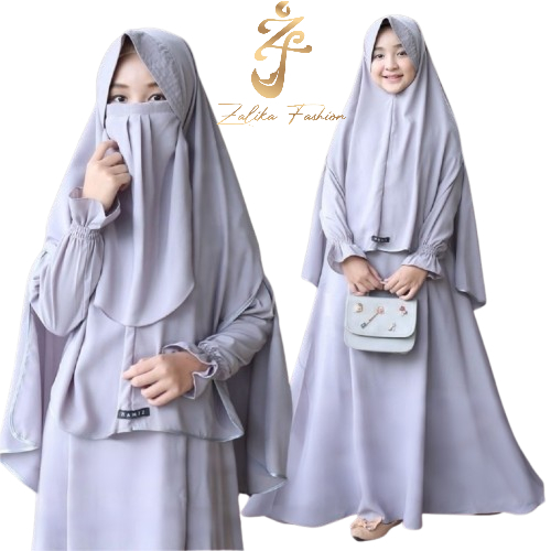 limited zalika - sabrina teen syari gamis anak remaja set khimar wolfis original cadar niqab gamis
