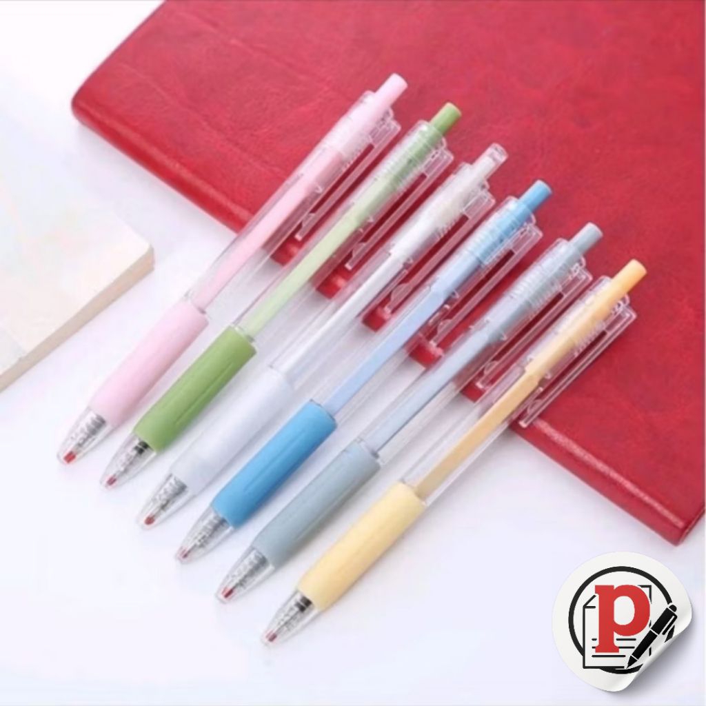 

Pulpen Cetekan Transparant Pastel Polos Pena Gel 0.5mm Tinta Hitam Alat Tulis Sekolah Kantor