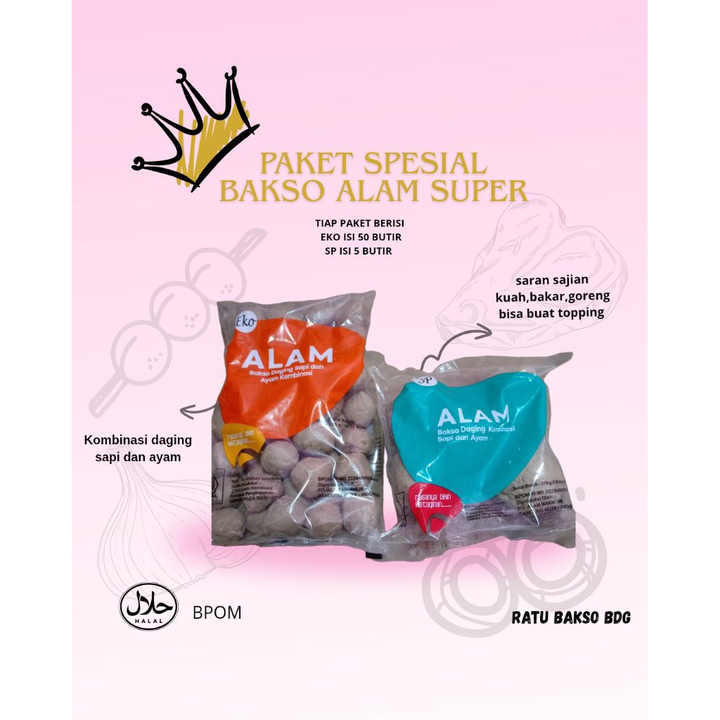

paket spesial bakso alam super Eko isi 50 dan sp isi 5 urat besar