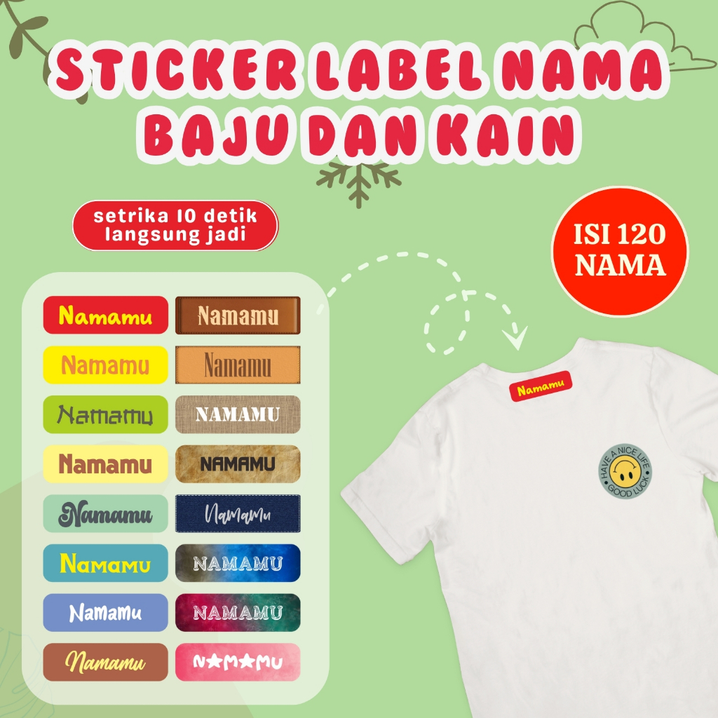 

120PCS Label Nama Baju Kain Sablon Setrika Sehari Jadi Sticker DTF Stiker Printing Anti Luntur Custo