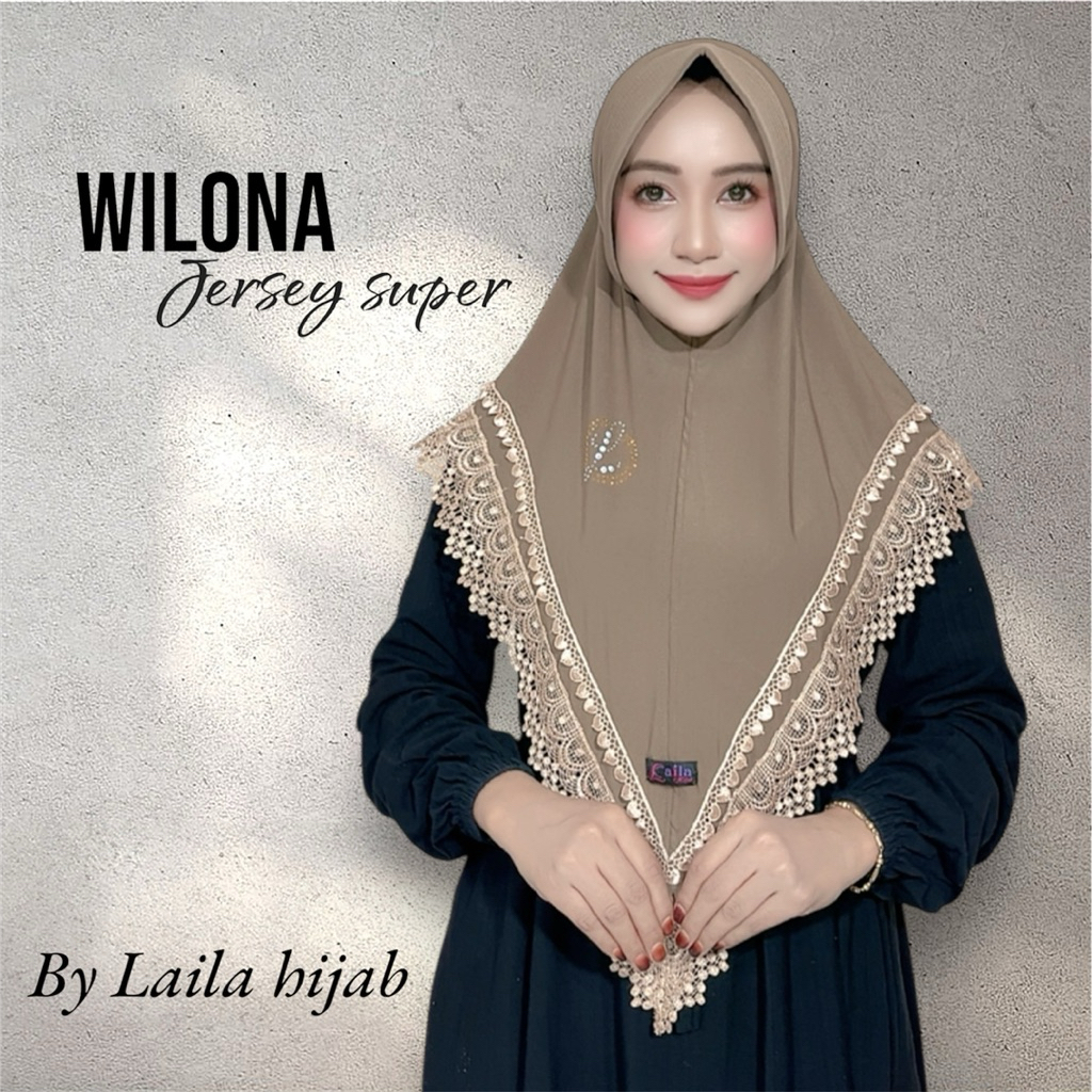 Jilbab instan Wilona pad antem renda cantik mewah by Laila hijab wanita muslim dewasa