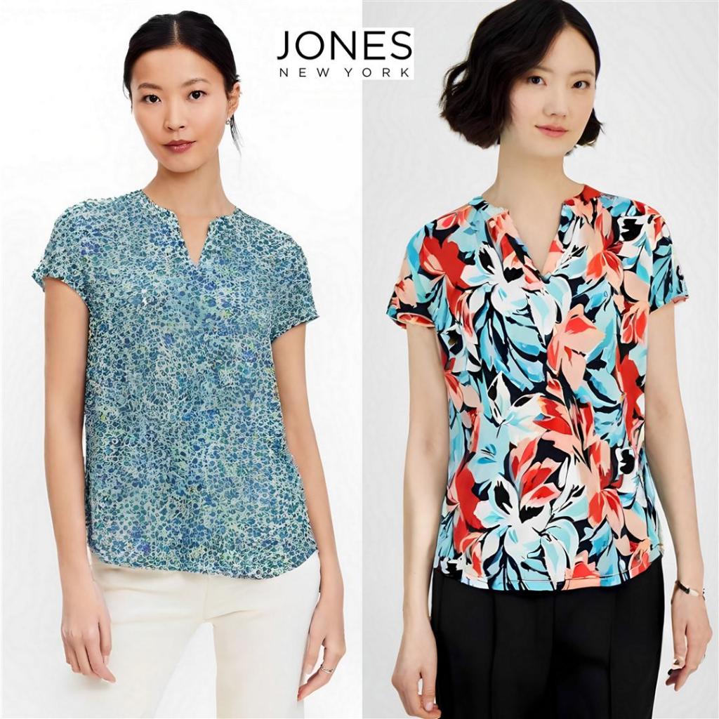 Mode Republic - Split-Neck Print Top - Business Casual Blouse - Atasan Blouse Kerja Wanita Mewah Ele