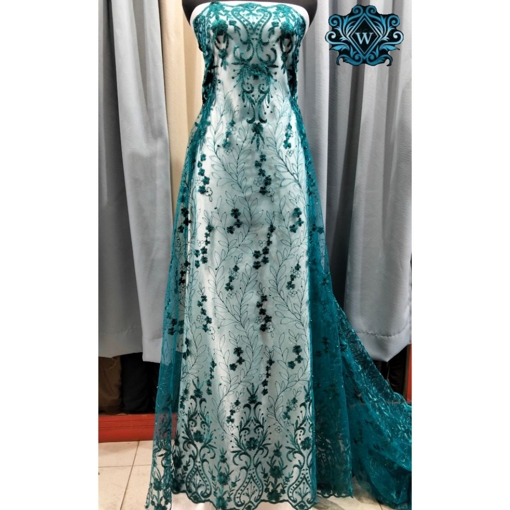 Khusus Emerald Green Tulle Brokat Embroidery - Warna Elegan Kain Bahan Baju