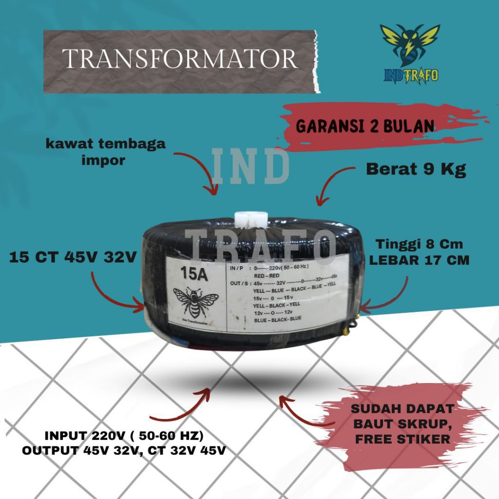 trafo toroid donat 15 ampere ct 45v - 32v