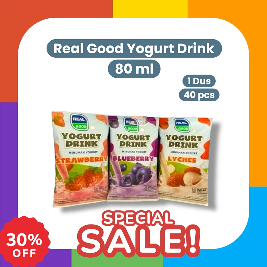 

REAL GOOD YOGHURT DRINK BANTAL 80ml / (HARGA PER DUS) 1 DUS isi 40 PCS