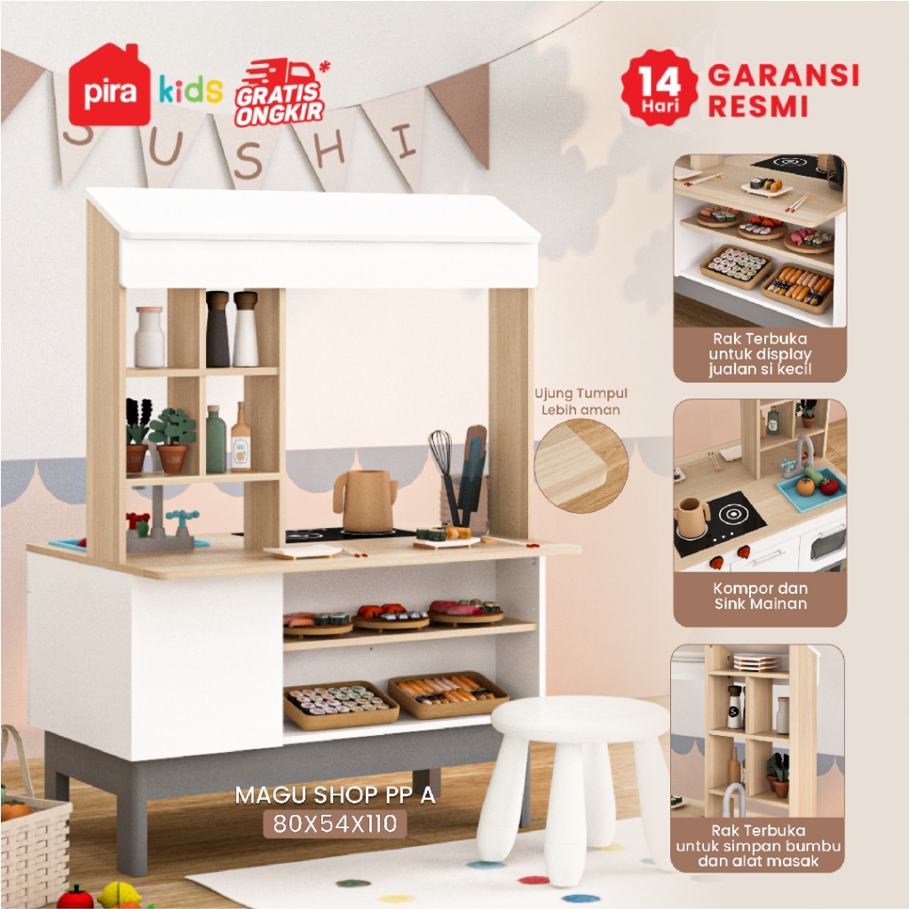 Pira Kids - Magu Shop PP A Pretend Play Kantin / Market Booth / Gerobak Warung Mainan Anak