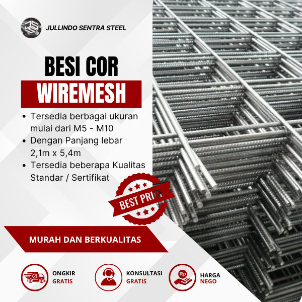 WIREMESH / BESI BETON WIREMESH M8 STD 7.2mm SNI Panjang 540cm Lebar 210cm