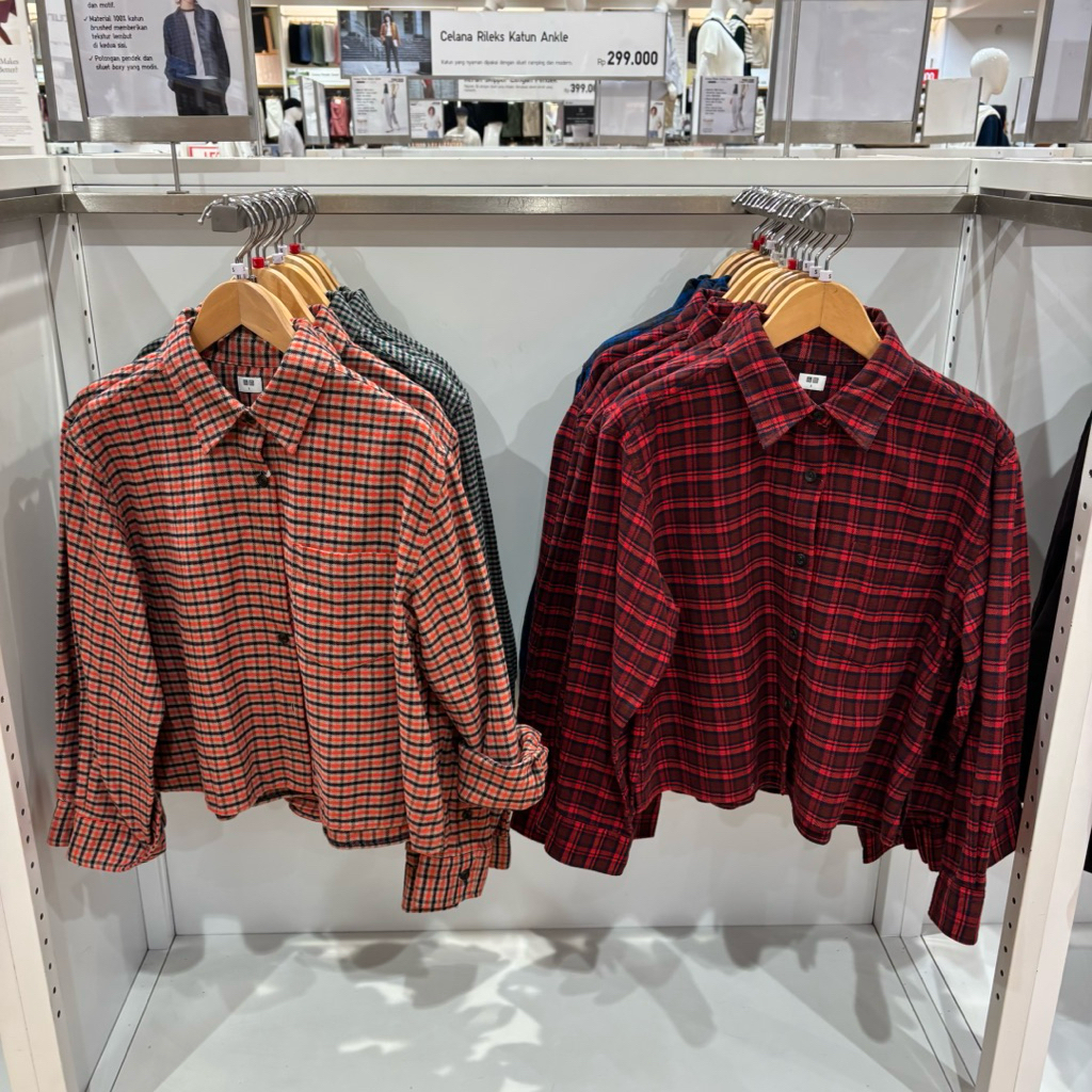 kemeja flanel boxy lengan panjang uniqlo cewek new arrival