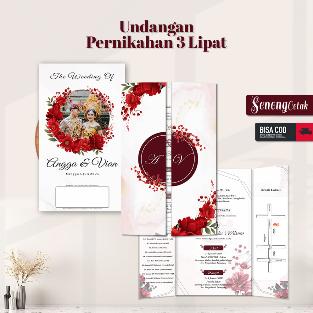 Undangan Pernikahan Lipat 3 Desain Simpel Elegan Model Modern Minimalis