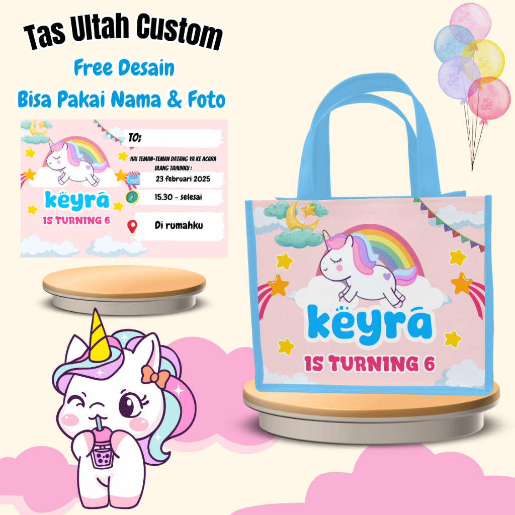 

Paket 50 Pcs Tas Snack & Free Undangan Ulang Tahun Anak Custom Unicron Kuda Pony Pakai Foto Nama Muat Box Kfc Kain