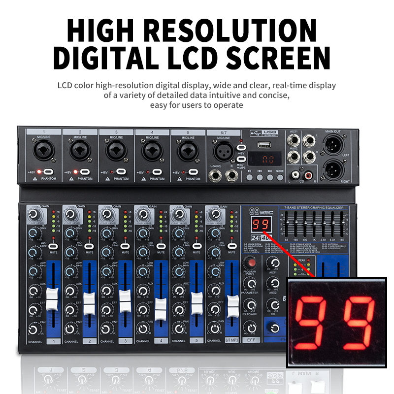 Deuahub Audio Mixer Mixer Profesional 5-Channel/7-Channel Fx-5/Fx-7 Mixer Penguat Sinyal Usb Penguat