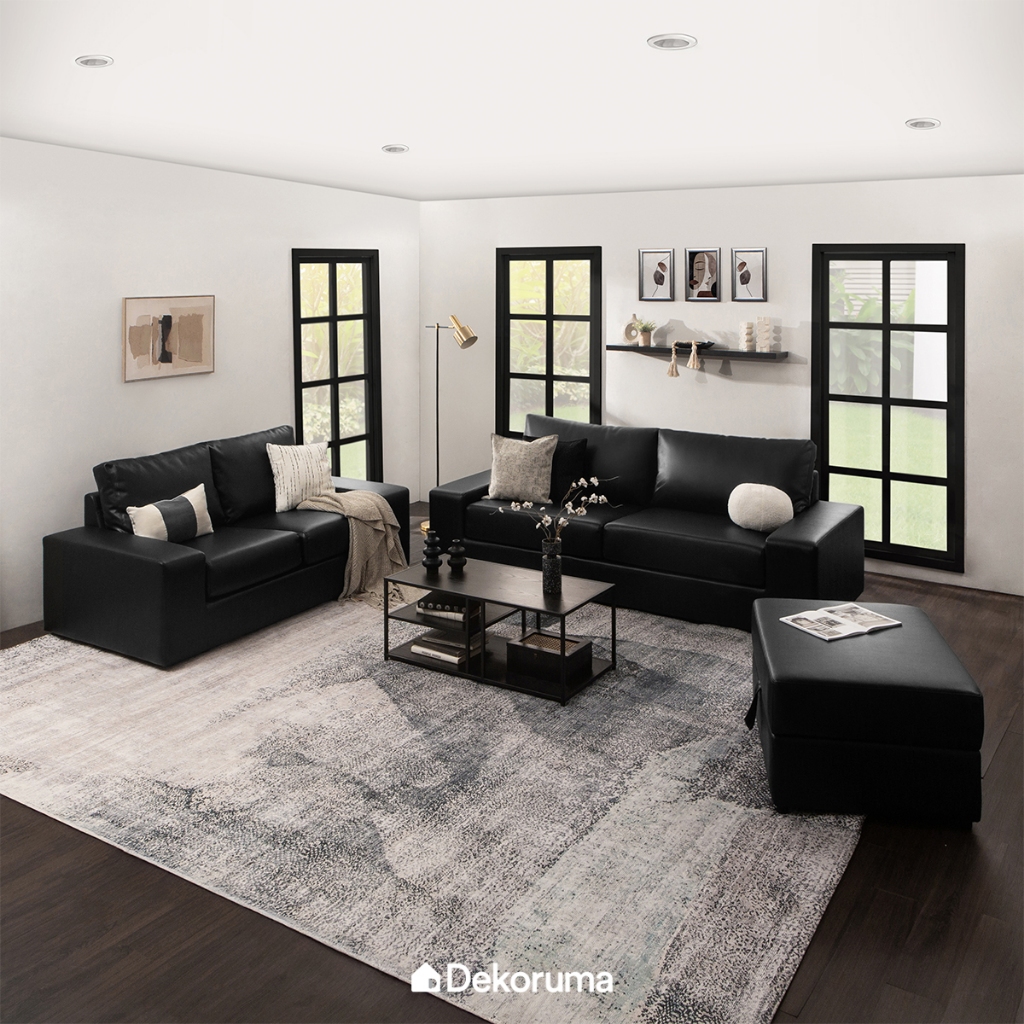 Dekoruma MICHI Sofa Kulit / Sofa Kulit Minimalis / Sofa Ruang Keluarga - Hitam