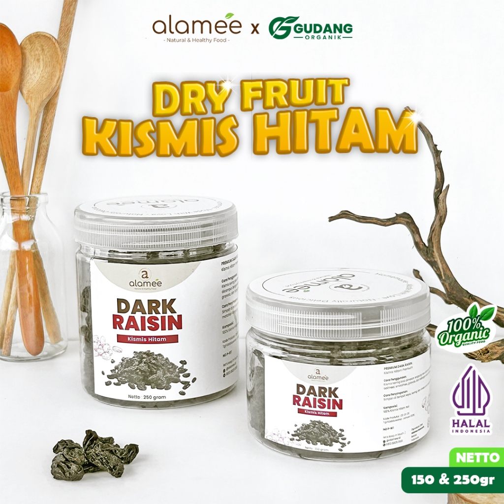 

ALAMEE Dark Raisin Cemilan Buah Sehat Kismis Hitam Manis Dried Fruit Black Raisin PREMIUM 250gr