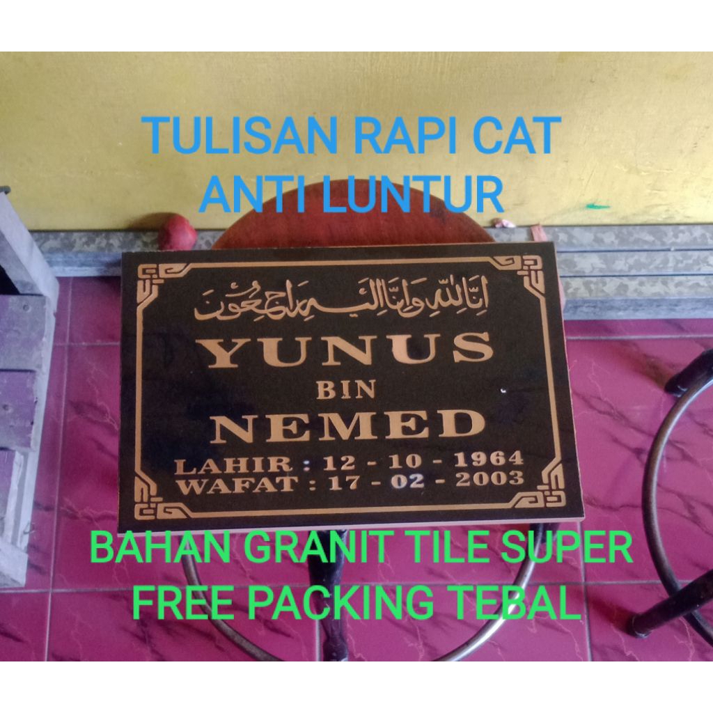 batu nisan lempengan granit ukuran 20x30 cm