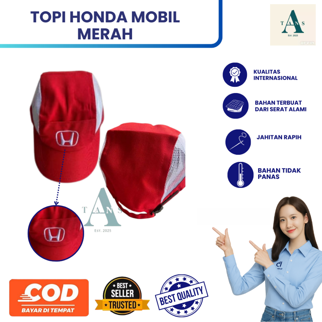 Topi Honda Mobil Merah | Topi Mekanik Honda Mobil | Topi Honda Mobil | Topi Bengkel Mobil Merah
