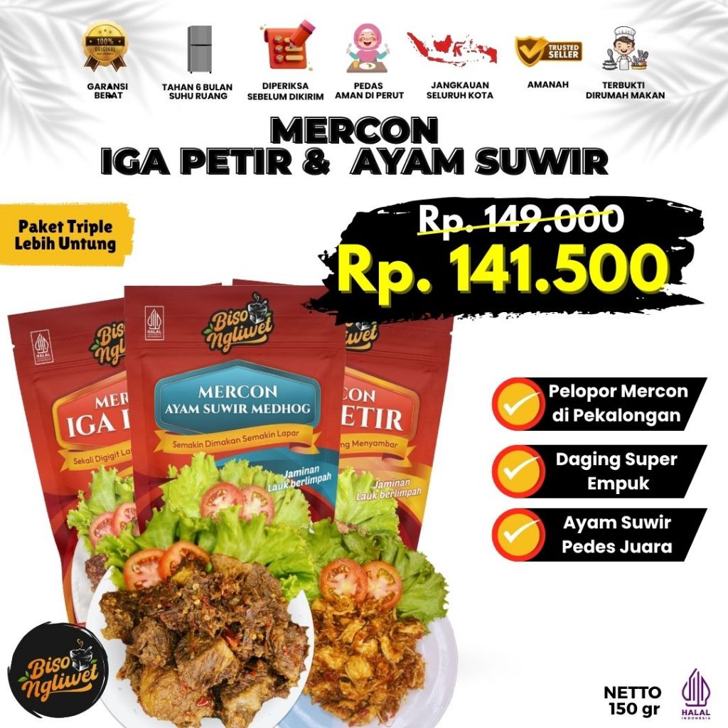 

Paket Tripel Iga Petir Pedas Mercon Ayam Suwir Biso Ngliwet Sambal Lauk Siap Cepat Saji Daging Segar Makanan Instan Ikan Frozen Food