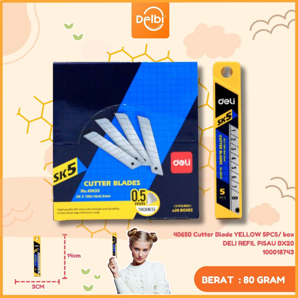 

40650 Silet Cutter Blade YELLOW 5PCS/ box DELI REFIL PISAU
