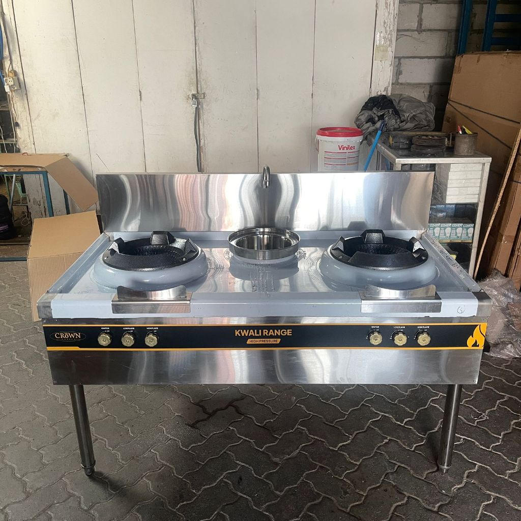 CROWN HKR-2T1S Kwali Range Two Wok Burner with One Soup Pot