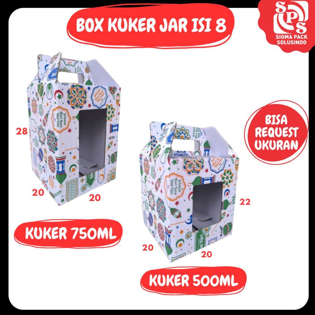 

Box 20x20x28 / 20x20x22 Jinjing KUKER TOPLES JAR 500ml/750ml ISI 8 Kardus Idul Fitri Lebaran Hampers/Ied Mubarak/Box Boneka/Hampers Kue Kering