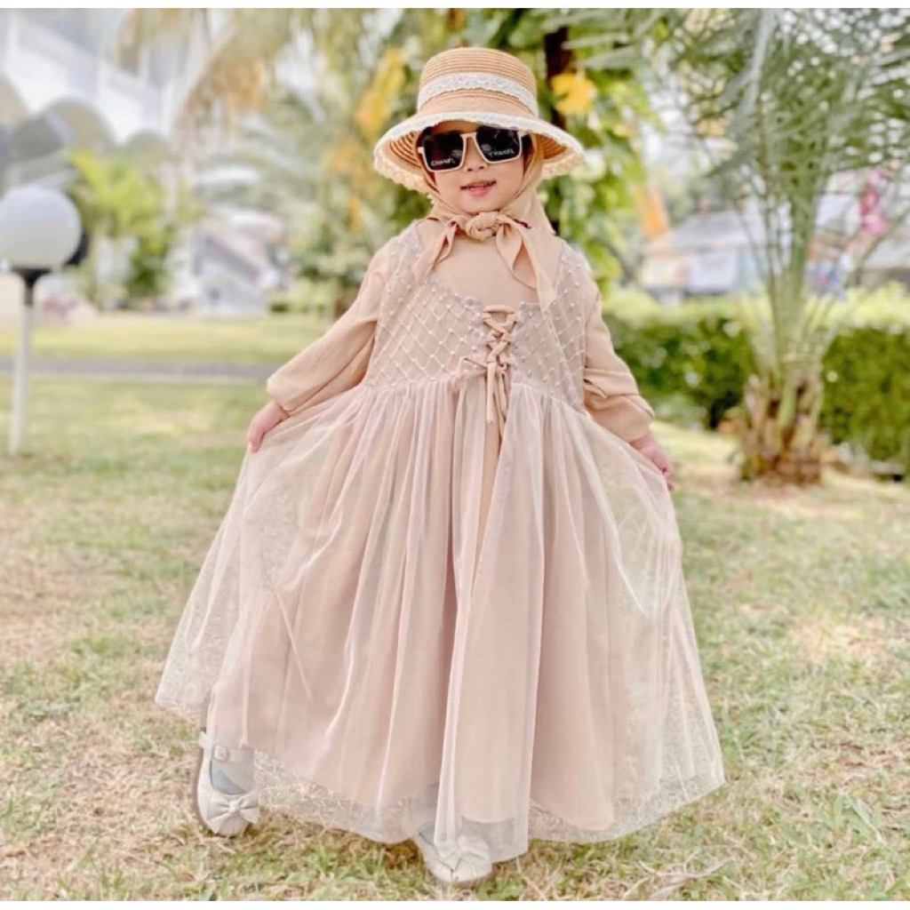 Gamis Anak Muslim Brokat | Gamis Brokat Anak | Gamis Brokat Terbaru (FREE HIJAB)