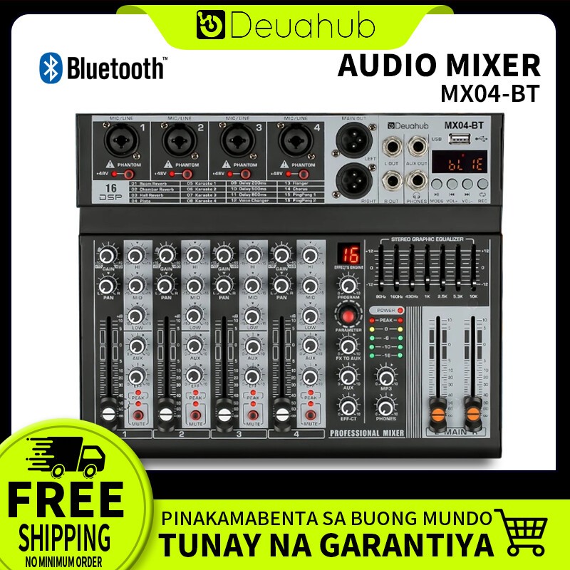 Deuahub Mixer Profesional 6/4-Channel MX06BT/MX04BT EQ EFEK 16 DSP Sinyal USB Bluetooth/MP3 KTV Ampl
