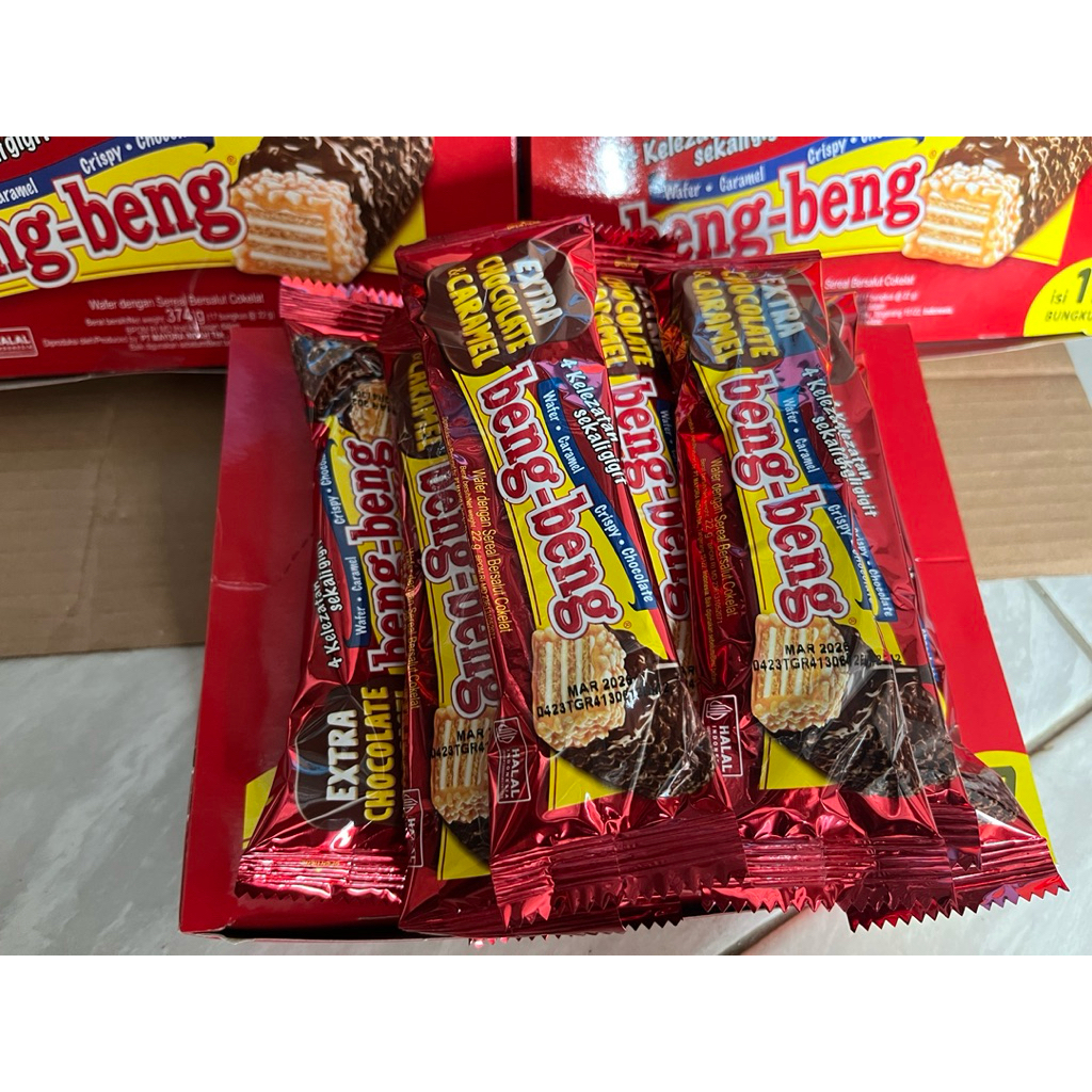 

Beng beng extra chocolate dan caramel isi 17 bungkus