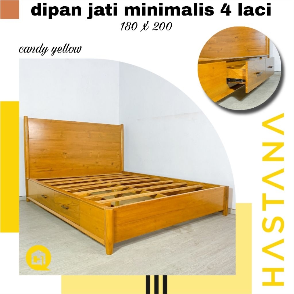 dipan kayu  jati minimalis laci 180 x 200