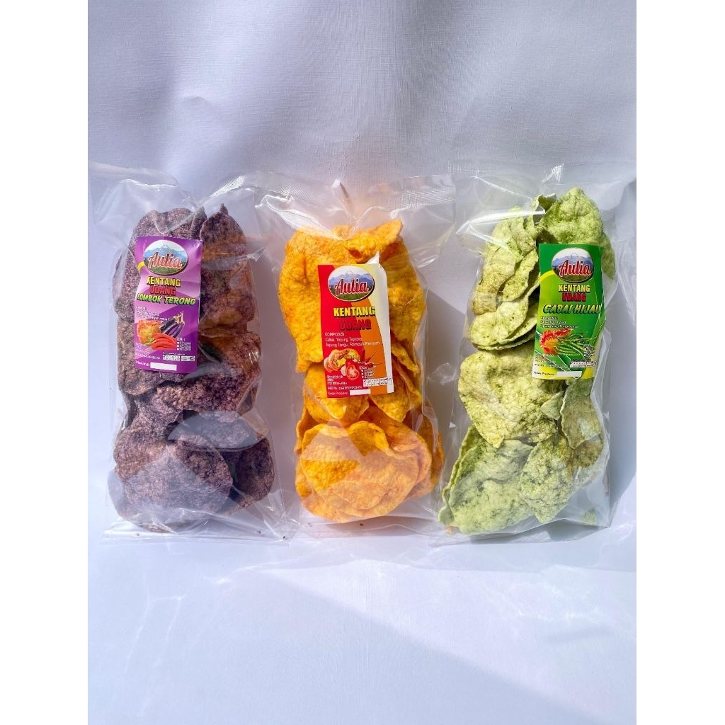 

[AULIA] Kerupuk Kentang Udang 200 gram Cabai Merah/Cabai Hijau/Terong Oleh-oleh Khas Batu