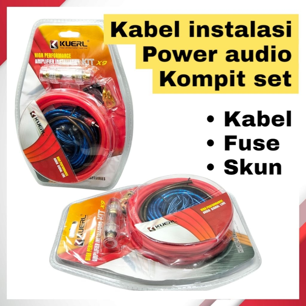 Kabel instalasi power audio mobil amplifier installation kit sekering fuse kabel skun rca