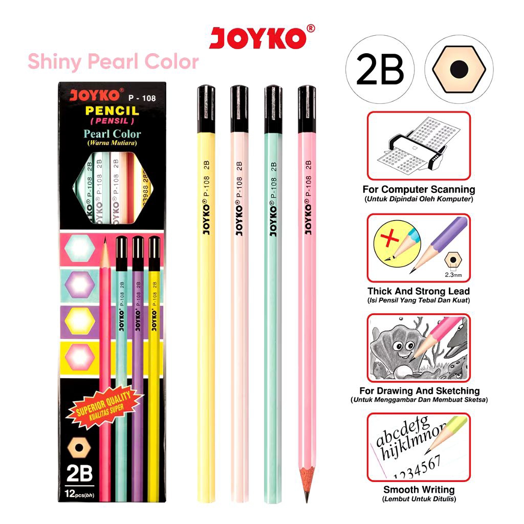 

Joyko P-108 Pearl Color | Pencil Serut | Pensil Kayu 2B