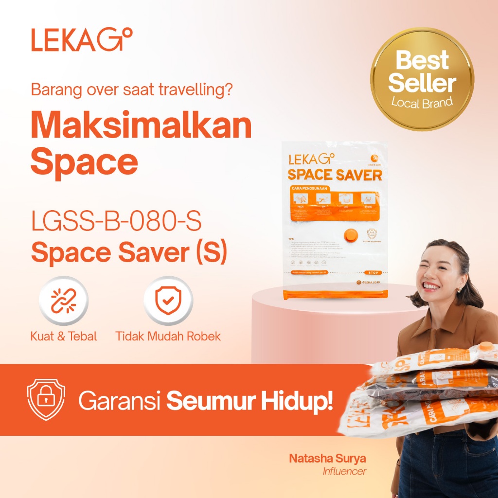 LEKA Go - Space Saver Size S - Plastik Vakum Kompresi Pakaian (Lifetime Guarantee)