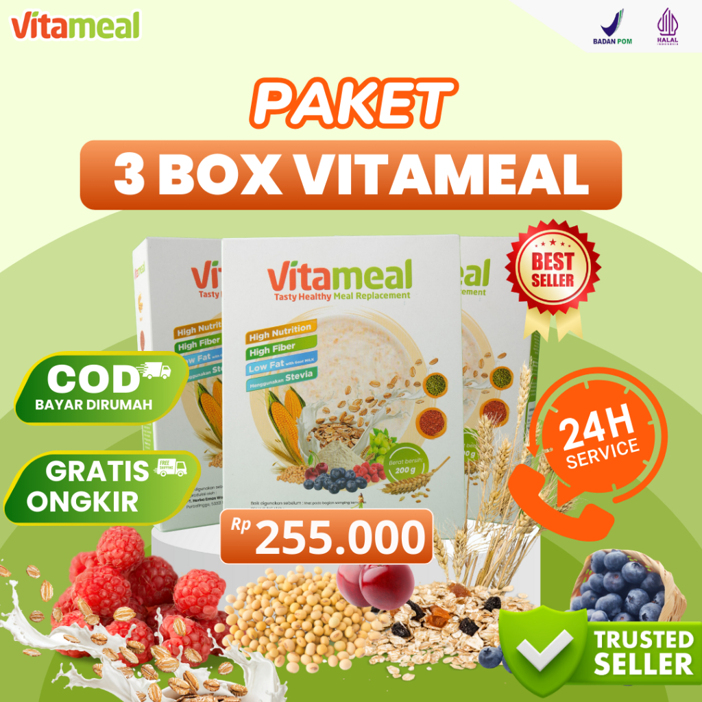 

[TERLARIS] Vitameal 3 Box Sereal Sehat Turunkan Gula Darah Kolesterol Cegah Diabetes Cocok Program Diet Bebas Kebas Viatamil Asli VITAMIEL HERBAL