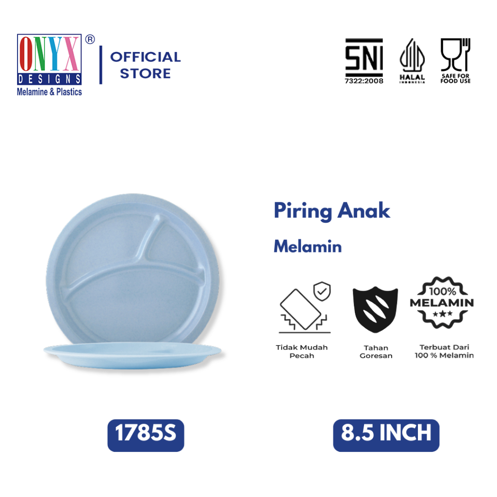 Onyx Seiv, Piring Makan Anak 8.5 inch: Melamin, Aman untuk Makanan, Halal, 1785S Polos