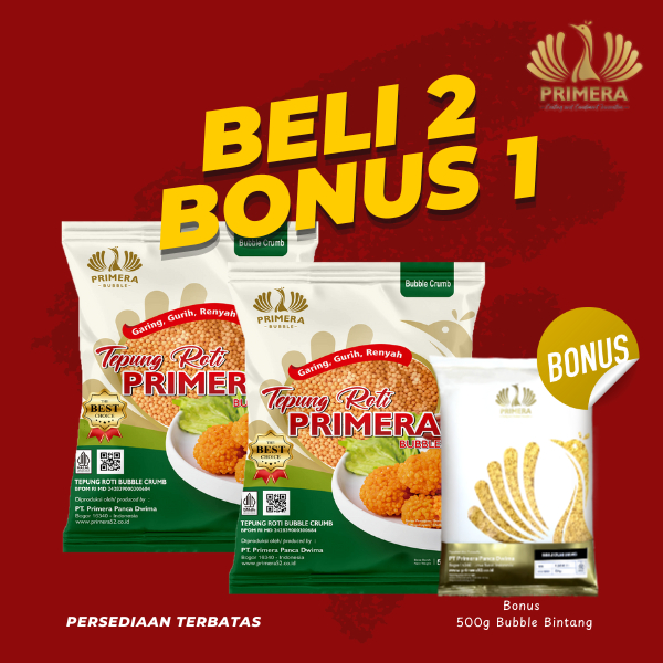 

(BELI 2 BONUS 1) PRIMERA - Tepung Bubble Crumbs Orange 500g + Bonus Bubble Bintang 500g