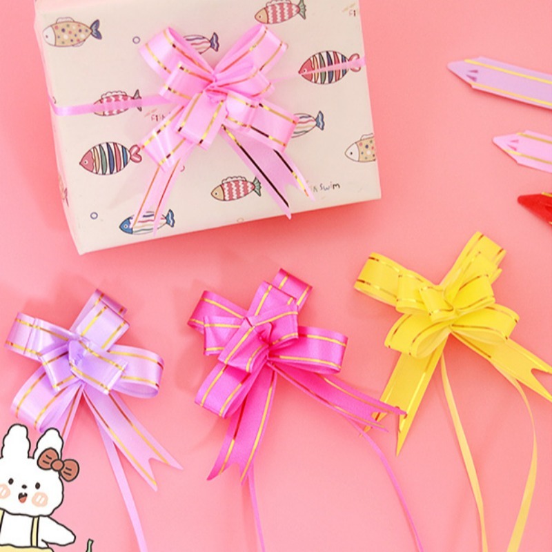 

200 PCS Pita Tarik 18mm Lis Emas Serut / Besar Hiasan Parcel Souvenir Pull Flower Ribbon Gold Stripes / Pita Kado Parcel / Pull Flower Ribbon Gold Stripes